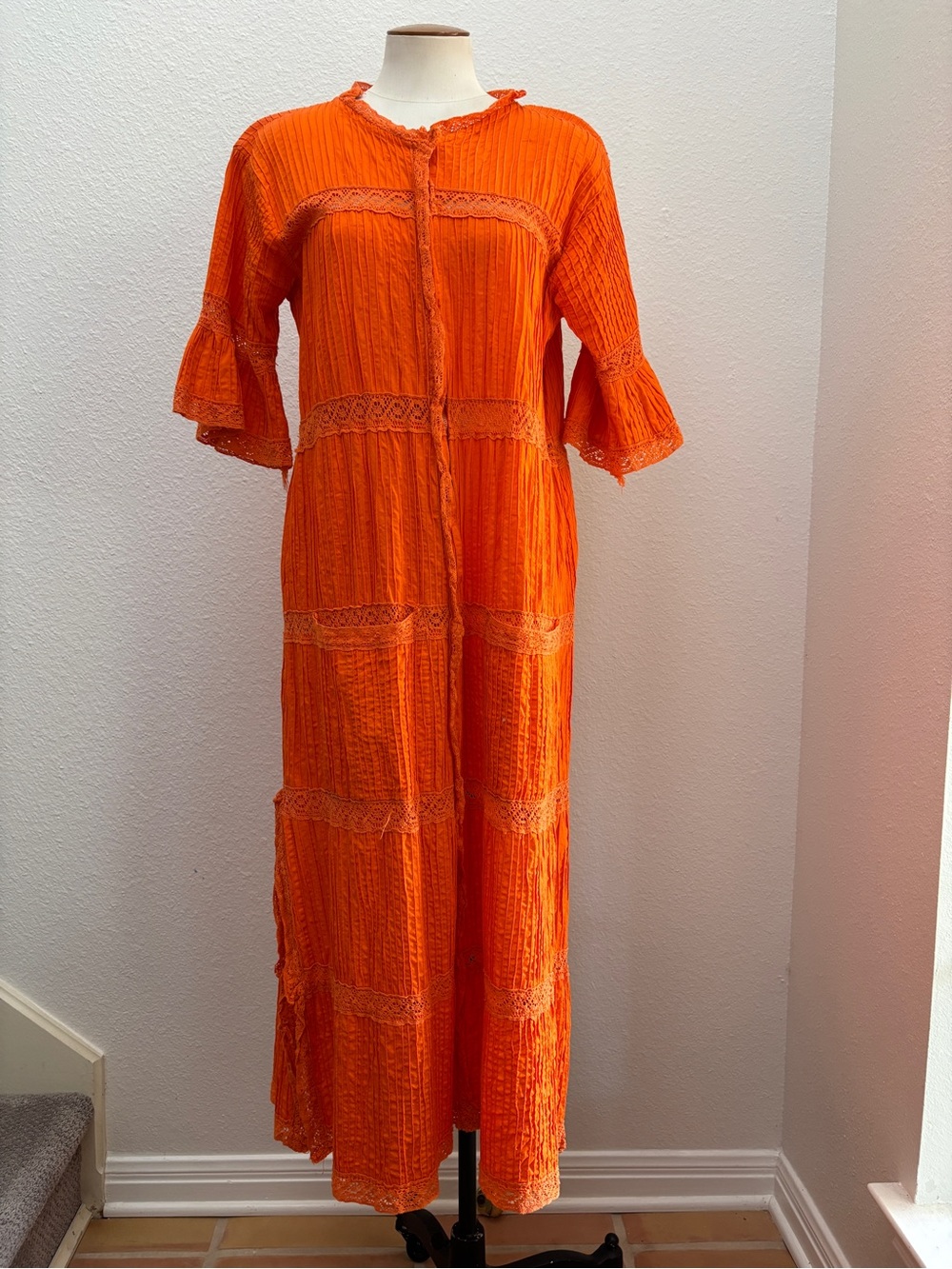 Vintage 70’s Orange Lace-Trim Dress